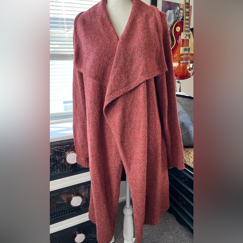 Soft,warm,stylish rusty rose duster or sweater jacket